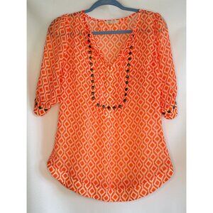 41 Hawthorn Women's Sheer Blouse - Orange Print - Size Small